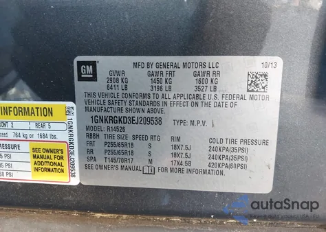 2014 Chevrolet Traverse 1Lt z USA, uszkodzony, nr VIN 1GNKRGKD3EJ209538